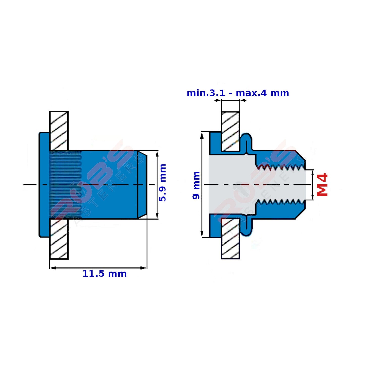 M4 Rivnuts Steel Knurled