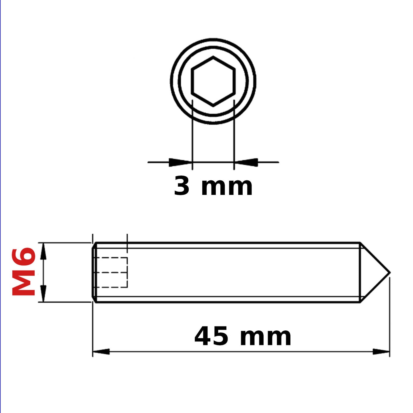 M6 (ø 6 mm) SOCKET GRUB SCREWS CONE POINT BLACK
