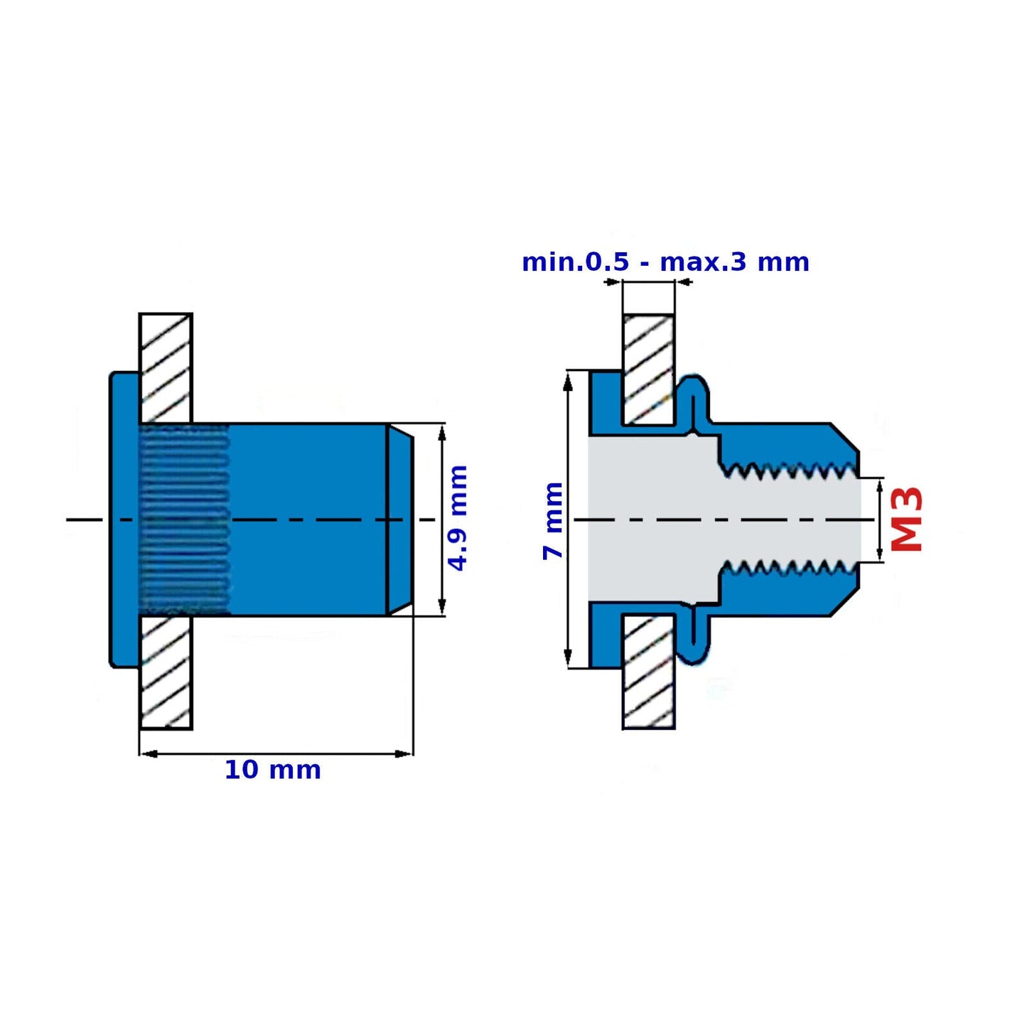 M3 Rivnuts Steel Knurled