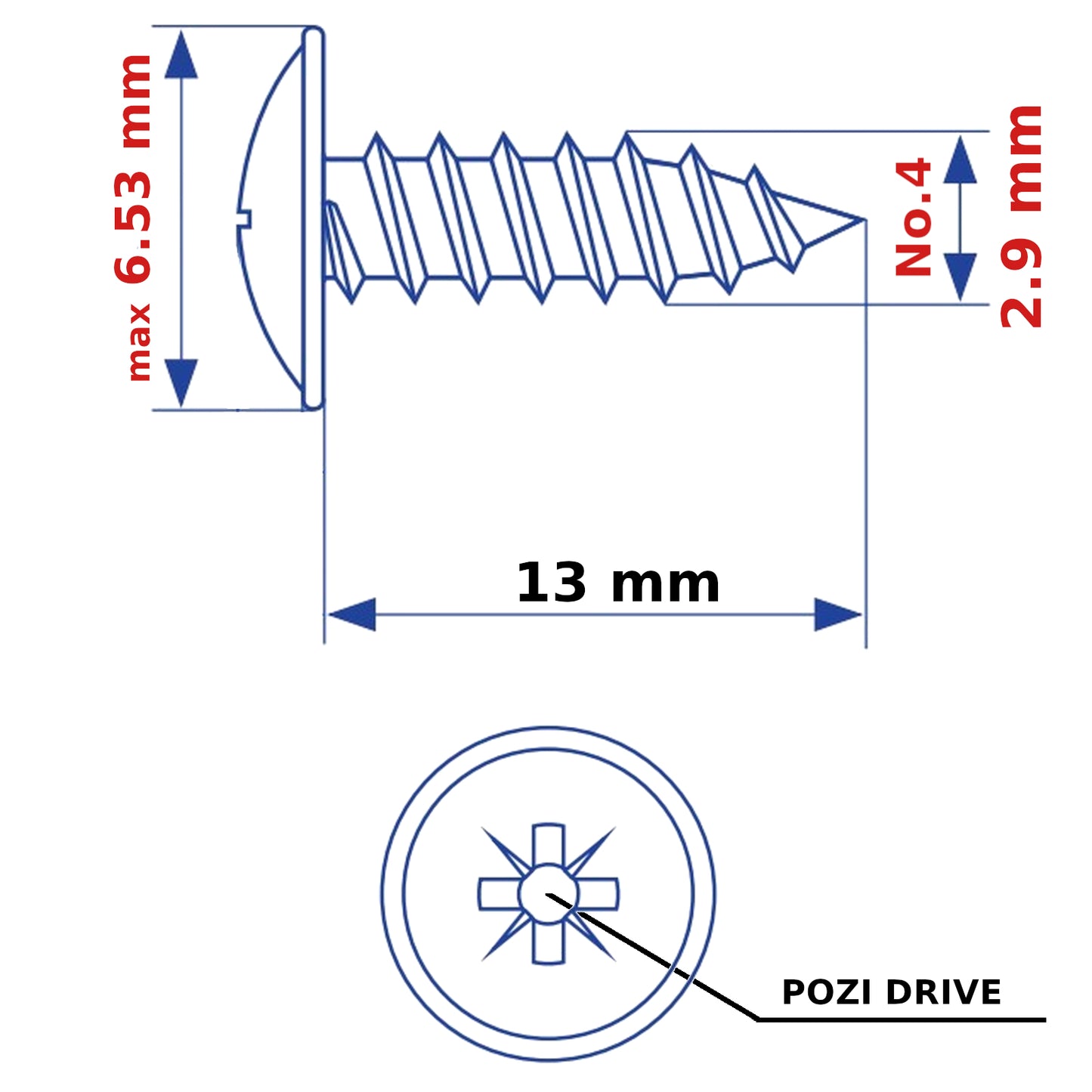 2.9mm (No. 4) Self Tapping Screws Flange Head Pozi