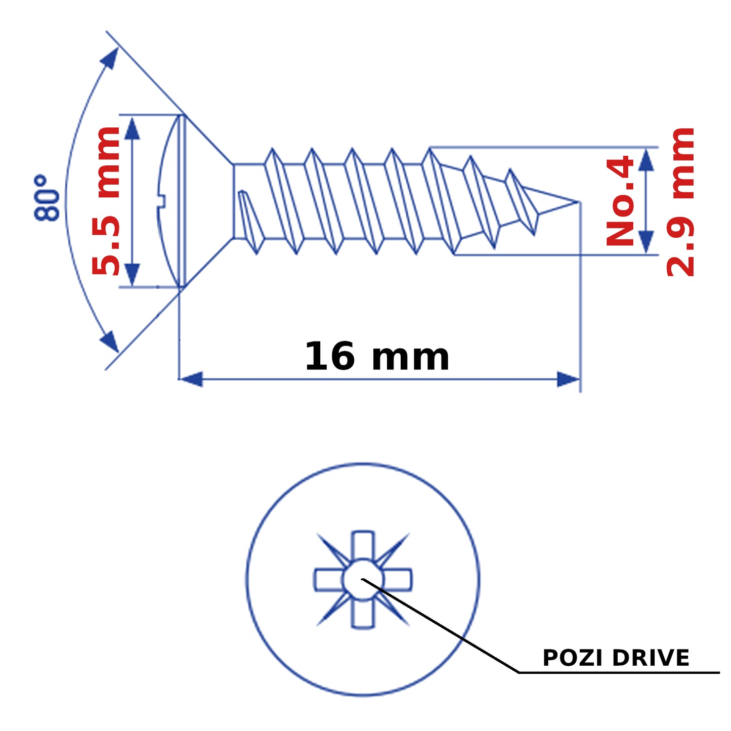 ø 2.9mm SELF TAPPING SCREWS RAISED COUNTERSUNK HEAD POZI ZINC PLATED