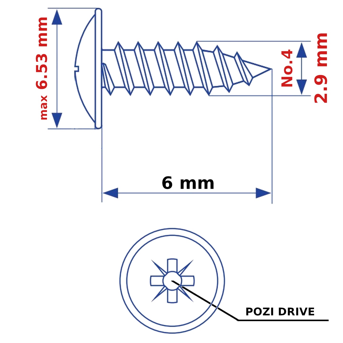 2.9mm (No. 4) Self Tapping Screws Flange Head Pozi