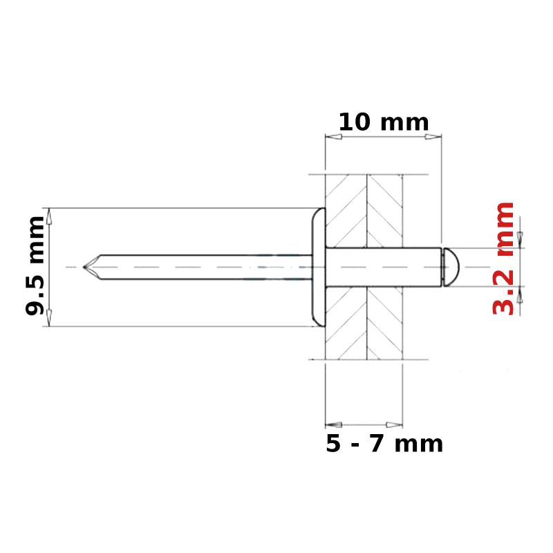 POP RIVETS 3.2mm LARGE FLANGE ALUMINIUM HEAD-STEEL MANDREL DOME BLIND