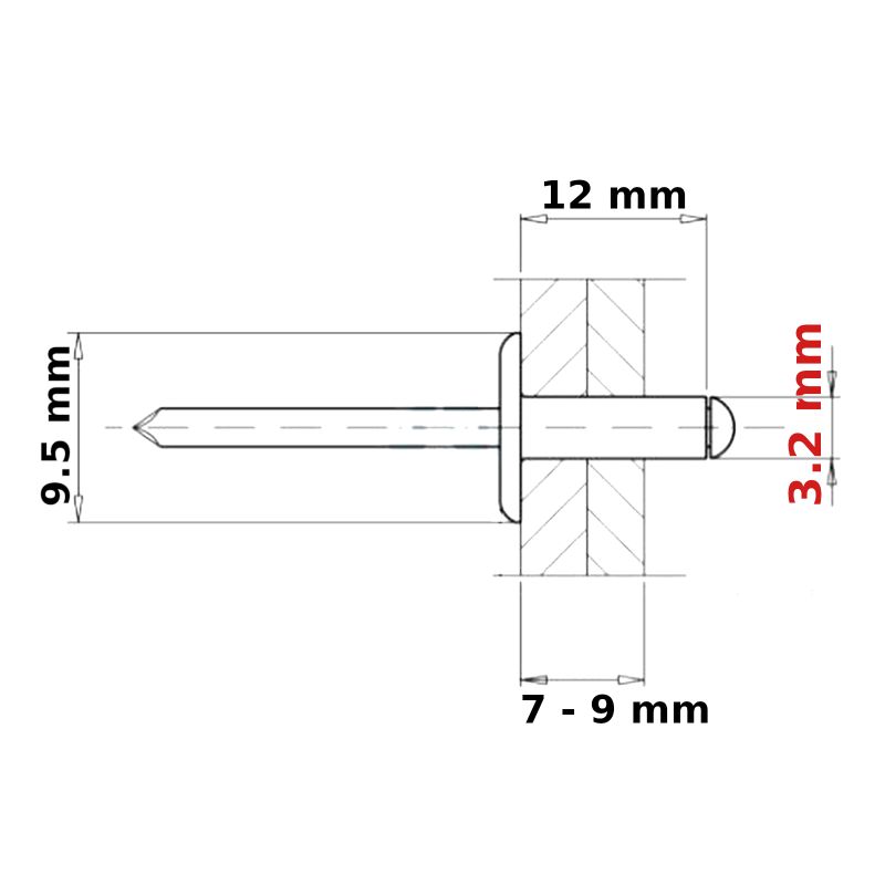 POP RIVETS 3.2mm LARGE FLANGE ALUMINIUM HEAD-STEEL MANDREL DOME BLIND