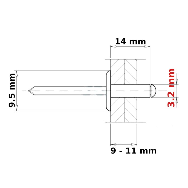 POP RIVETS 3.2mm LARGE FLANGE ALUMINIUM HEAD-STEEL MANDREL DOME BLIND