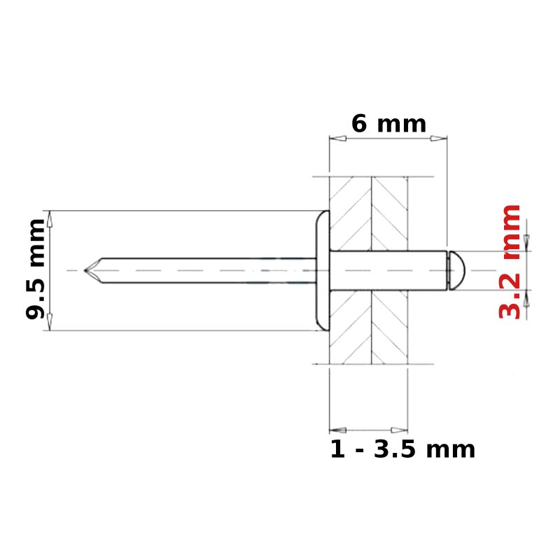 POP RIVETS 3.2mm LARGE FLANGE ALUMINIUM HEAD-STEEL MANDREL DOME BLIND