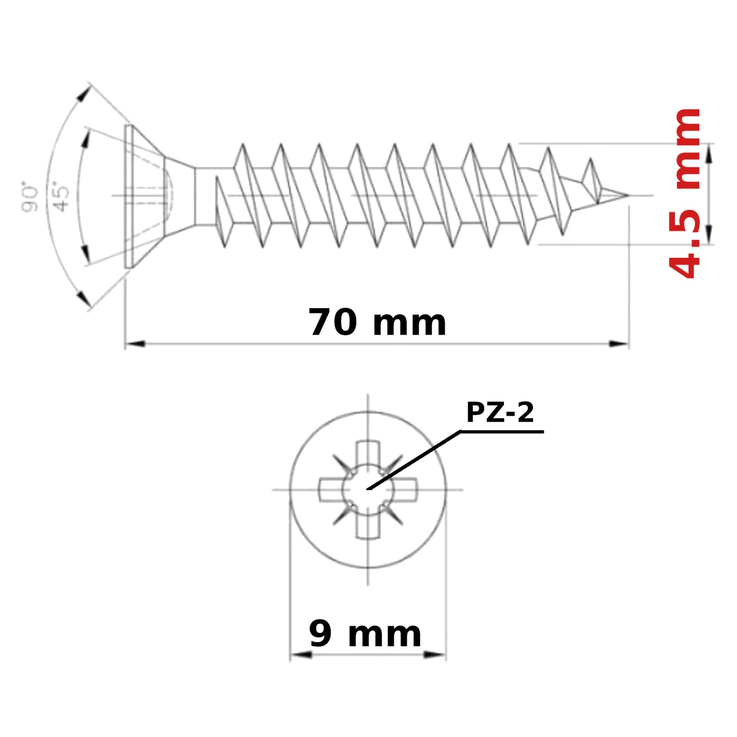 ø 4.5mm SELF TAPPING SCREWS COUNTERSUNK HEAD POZI MULTI PURPOSE WOOD CHIPBOARD