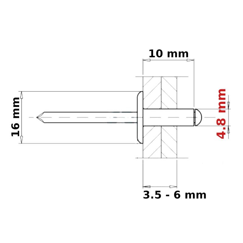 POP RIVETS 4.8mm LARGE FLANGE ALUMINIUM HEAD-STEEL MANDREL DOME BLIND