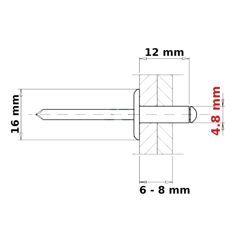 POP RIVETS 4.8mm LARGE FLANGE ALUMINIUM HEAD-STEEL MANDREL DOME BLIND