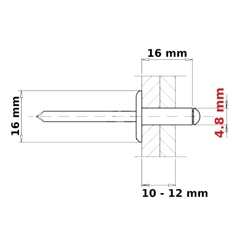 POP RIVETS 4.8mm LARGE FLANGE ALUMINIUM HEAD-STEEL MANDREL DOME BLIND