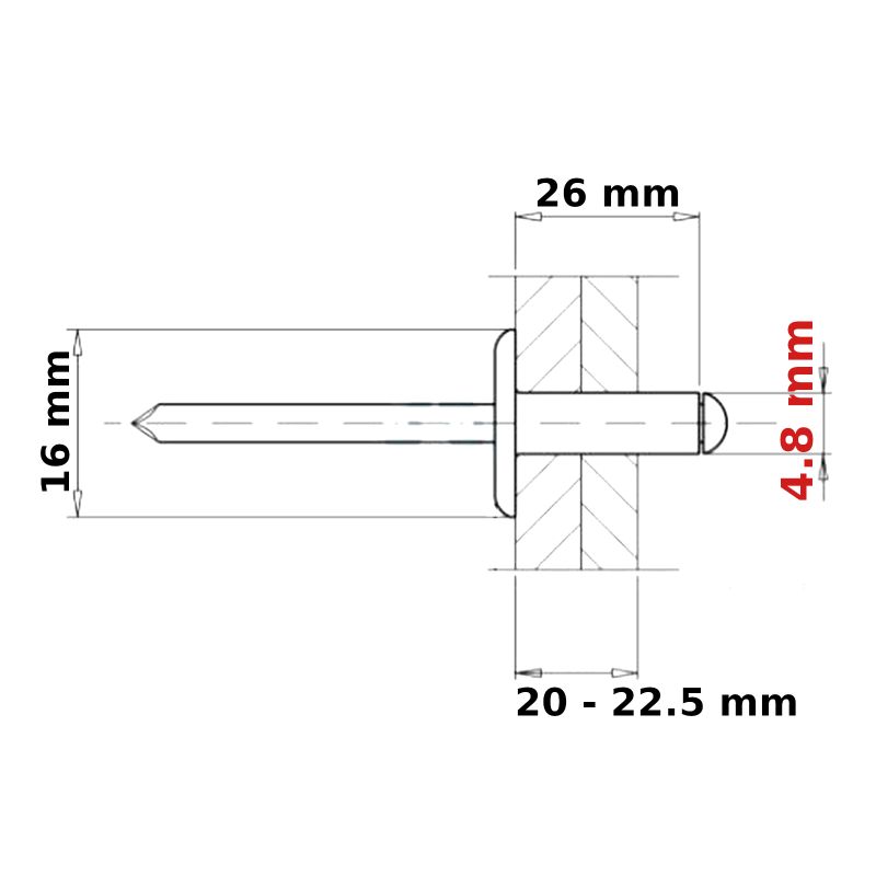 POP RIVETS 4.8mm LARGE FLANGE ALUMINIUM HEAD-STEEL MANDREL DOME BLIND