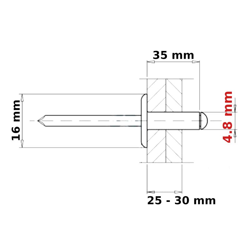 POP RIVETS 4.8mm LARGE FLANGE ALUMINIUM HEAD-STEEL MANDREL DOME BLIND