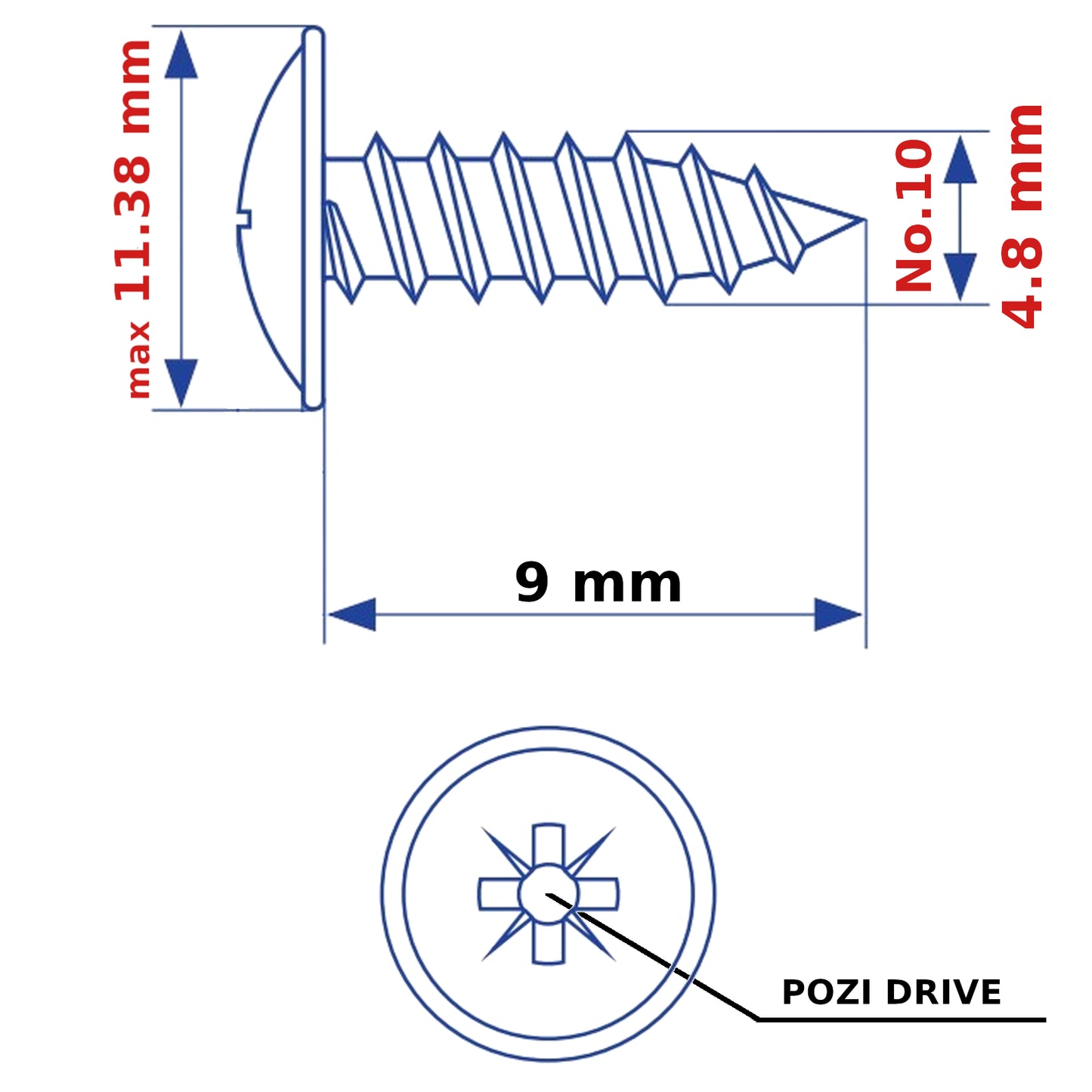 4.8mm (No. 10) Self Tapping Screws Flange Head Pozi