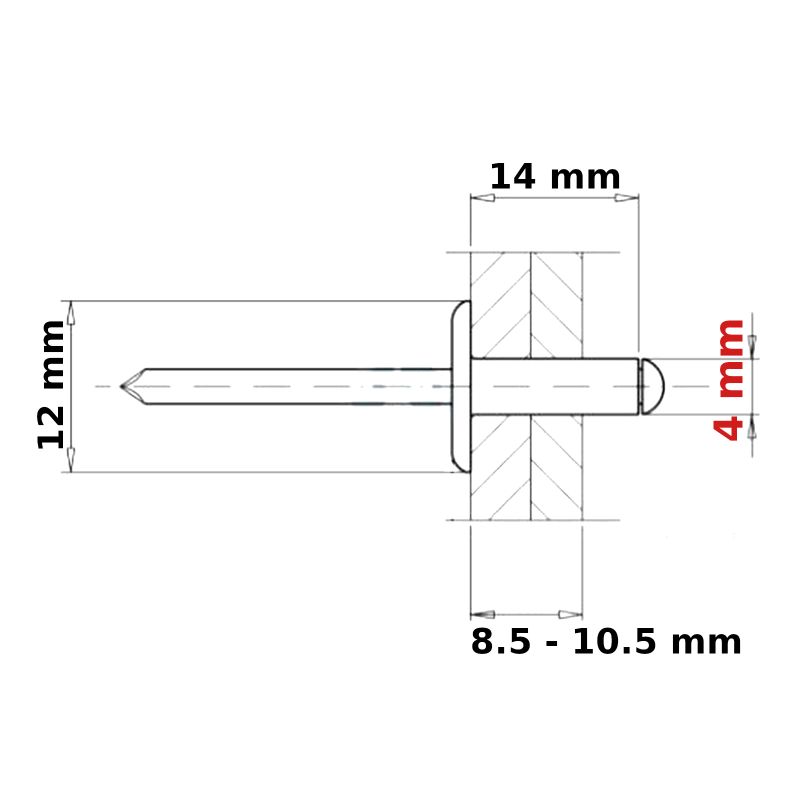 POP RIVETS 4mm LARGE FLANGE ALUMINIUM HEAD-STEEL MANDREL DOME BLIND