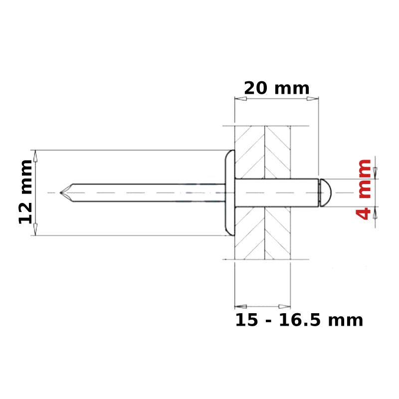 POP RIVETS 4mm LARGE FLANGE ALUMINIUM HEAD-STEEL MANDREL DOME BLIND