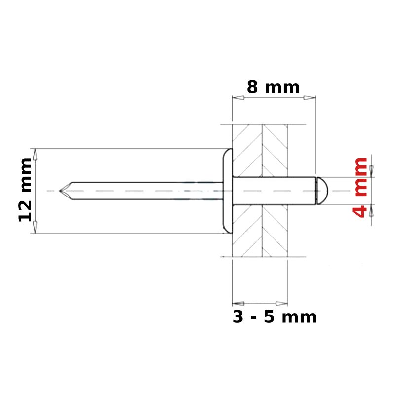 POP RIVETS 4mm LARGE FLANGE ALUMINIUM HEAD-STEEL MANDREL DOME BLIND