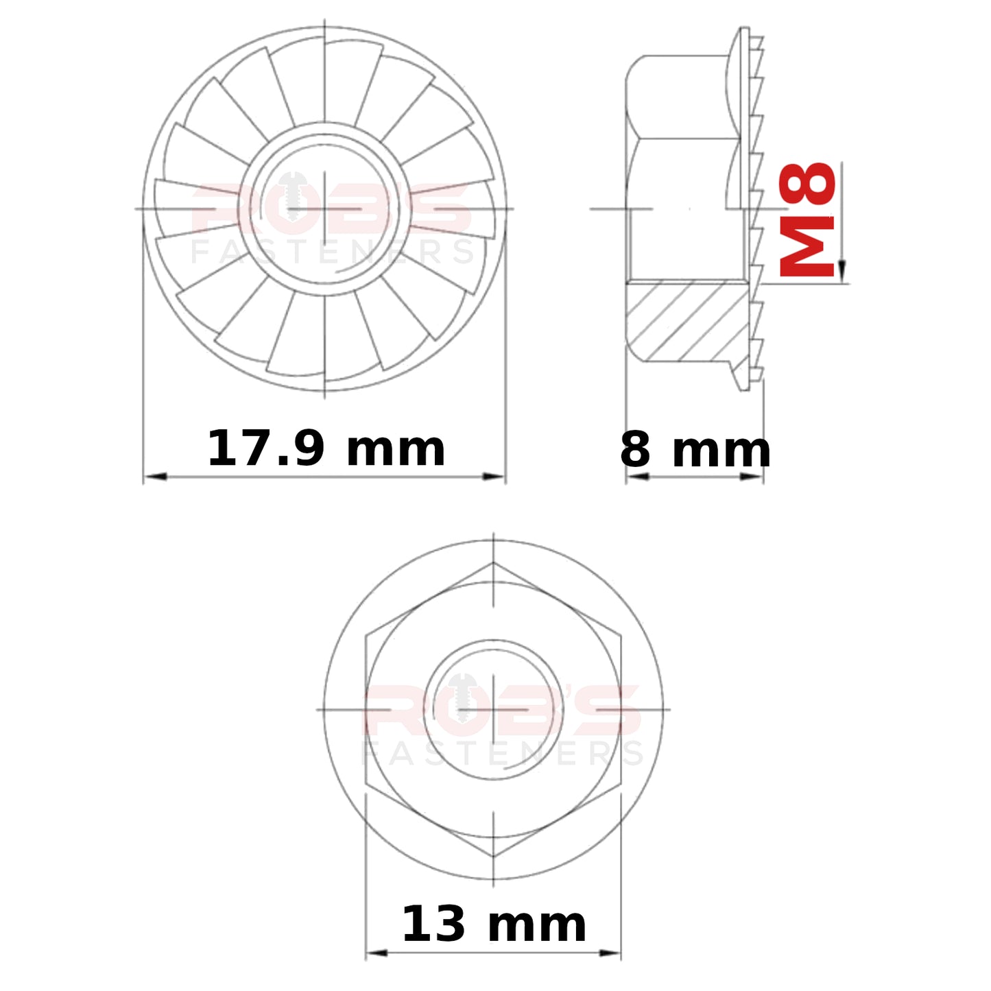 M8 (8mm) NUTS FLANGE SERRATED DIN 6923