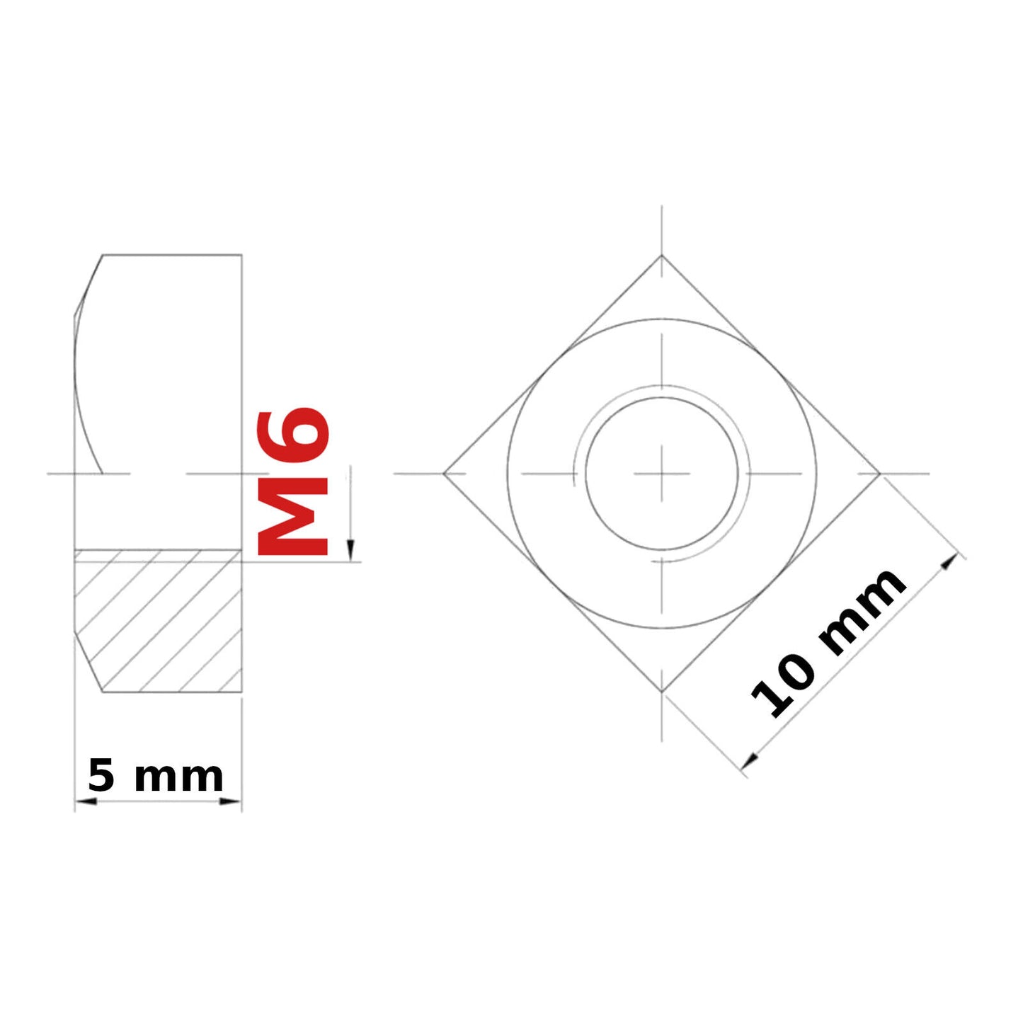 M6 6mm SQUARE NUTS NUT METRIC THREAD BRIGHT ZINC PLATED DIN 567