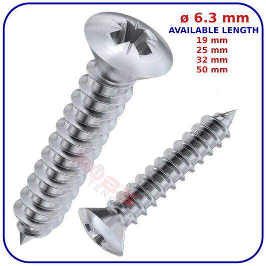 ø 6.3mm SELF TAPPING SCREWS RAISED COUNTERSUNK HEAD POZI ZINC PLATED
