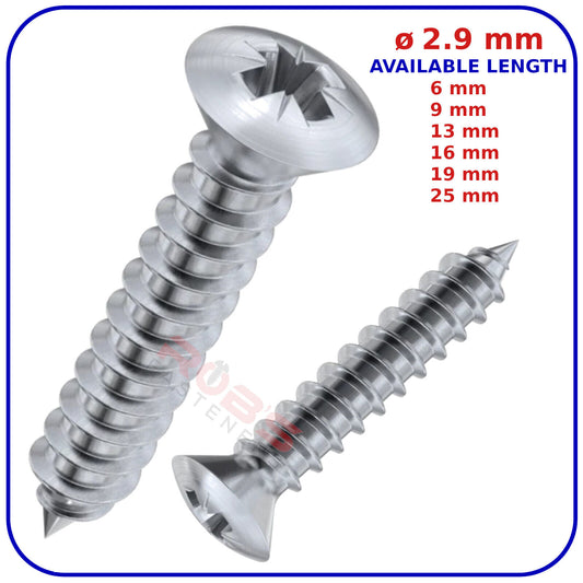 ø 2.9mm SELF TAPPING SCREWS RAISED COUNTERSUNK HEAD POZI ZINC PLATED