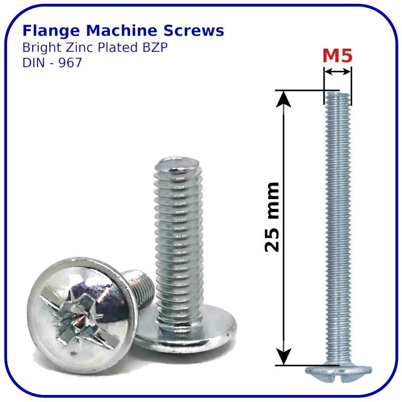 Machine Screws M5 5mm Flange Button Head Pozi Drive Zinc Plated Metric DIN 967