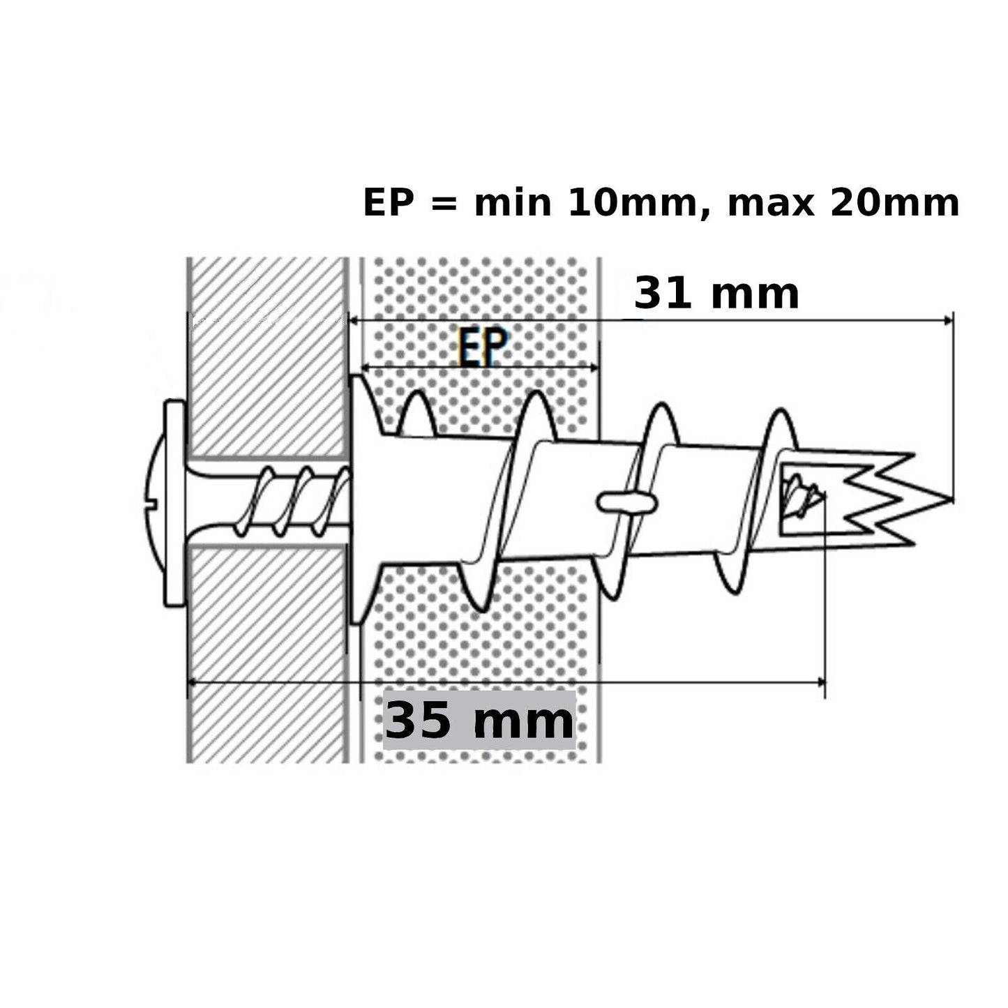 PLASTERBOARD FIXINGS WITH SCREWS DRYWALL SELF DRILL PLUG CAVITY WALL ANCHOR