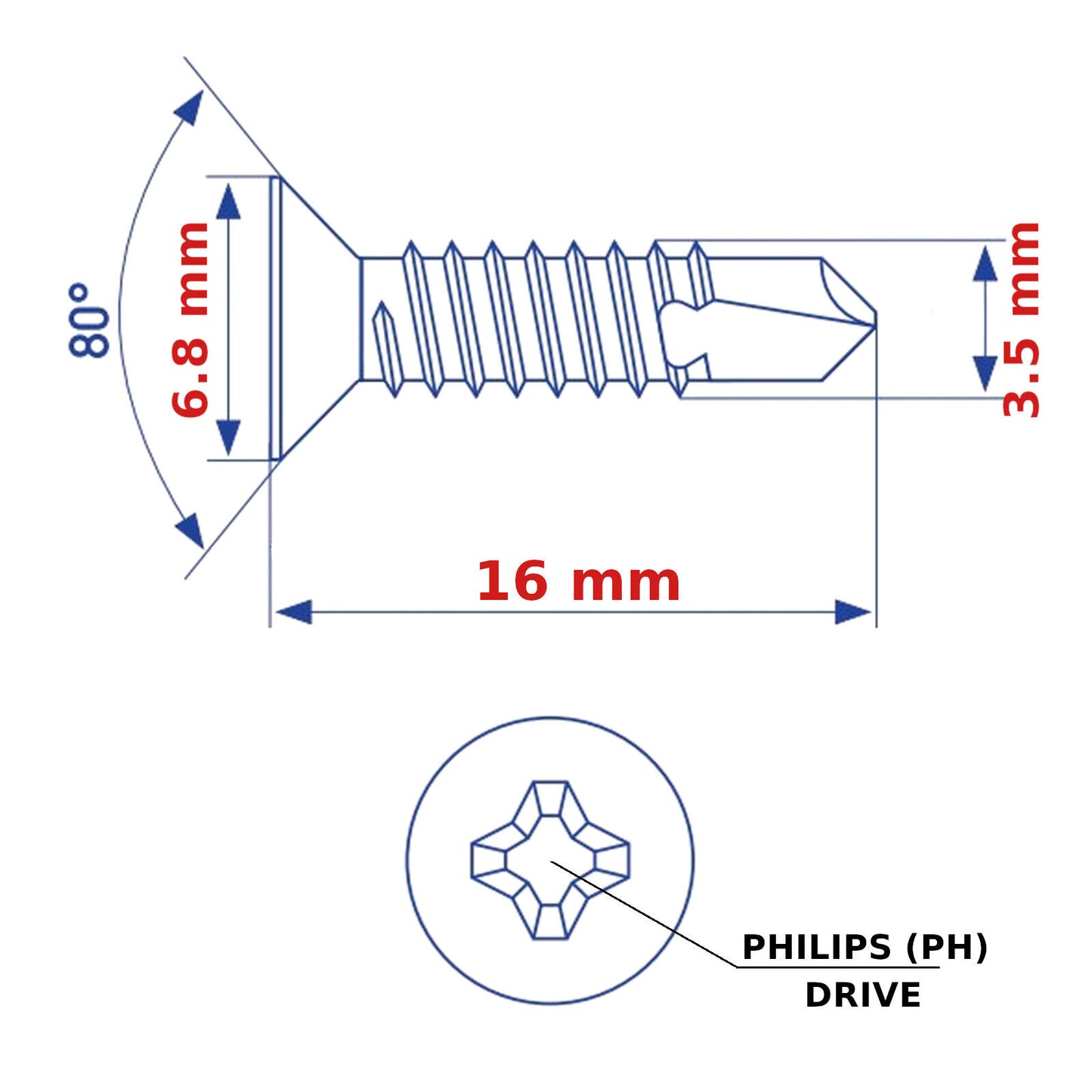 SELF DRILLING SCREWS ø 3.5mm COUNTERSUNK SELF-DRILL