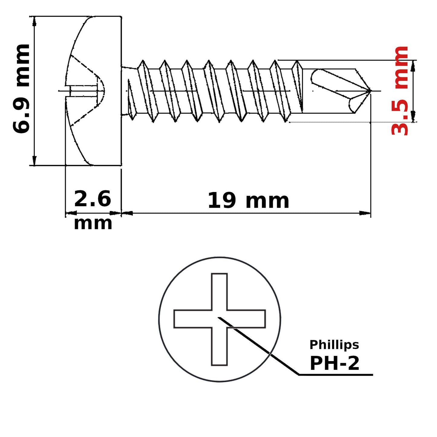 ø 3.5 mm Self Drilling Screws Pan Head Zinc Plated DIN 7504