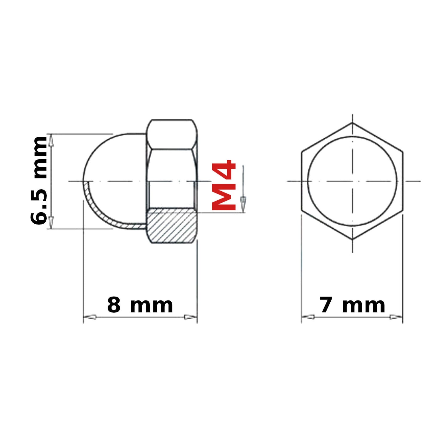 M4 (4 mm) NUTS DOME DIN 1587