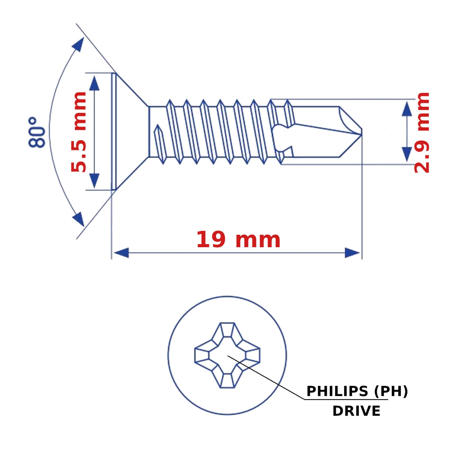SELF DRILLING SCREWS ø 2.9mm COUNTERSUNK SELF-DRILL