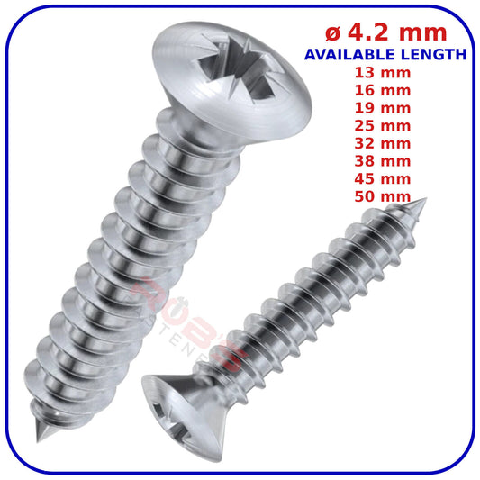 ø 4.2mm SELF TAPPING SCREWS RAISED COUNTERSUNK HEAD POZI ZINC PLATED