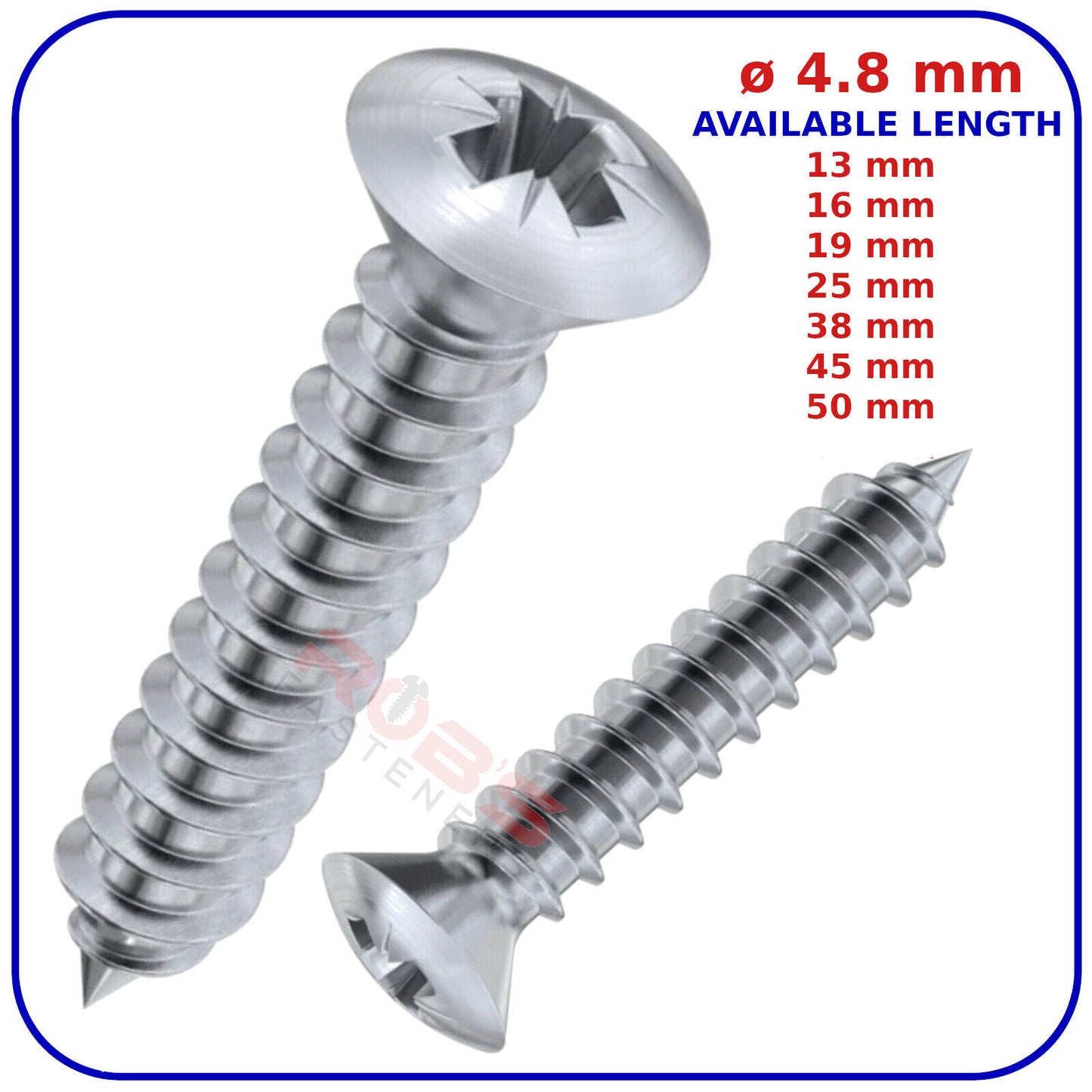 SELF TAPPING WOOD SCREWS RAISED HEAD POZI COUNTERSUNK 4.8mm /No.10 ZINC PLATED