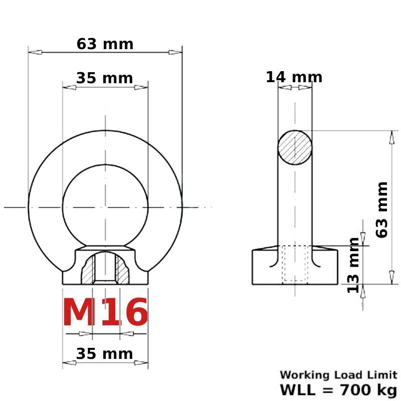 Eye Nuts M16 16mm Lifting Nut Zinc Plated Steel Working Load 700 kg DIN 582