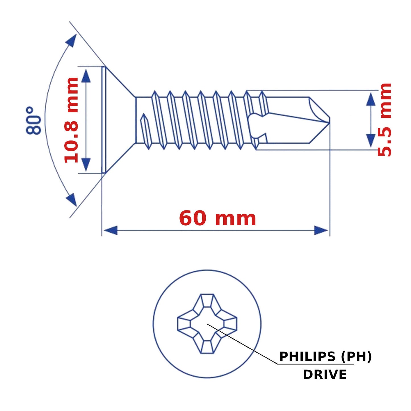 SELF DRILLING SCREWS ø 5.5mm COUNTERSUNK SELF-DRILL