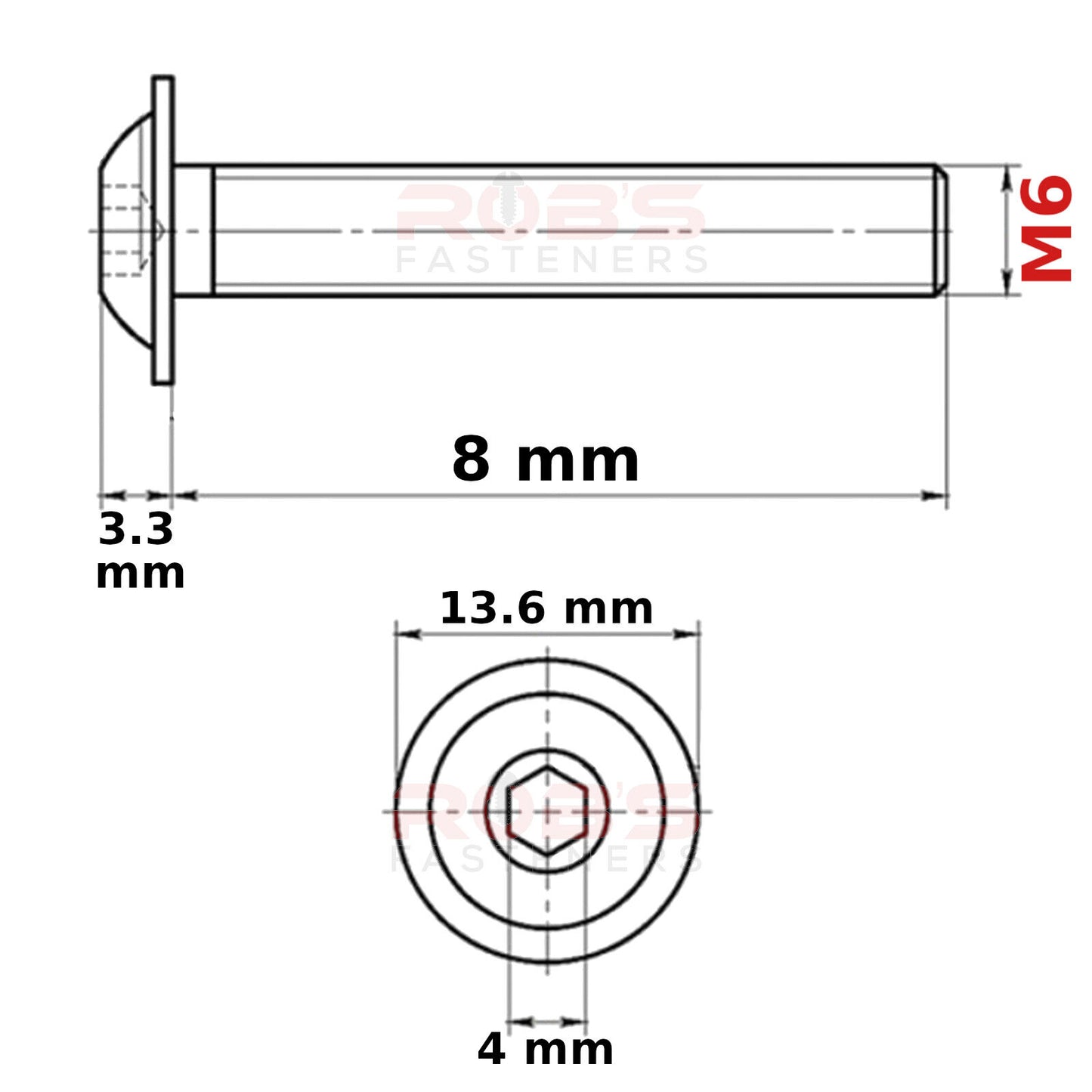 M6 MACHINE SCREWS FLANGED BUTTON SOCKET HEAD ZINC PLATED