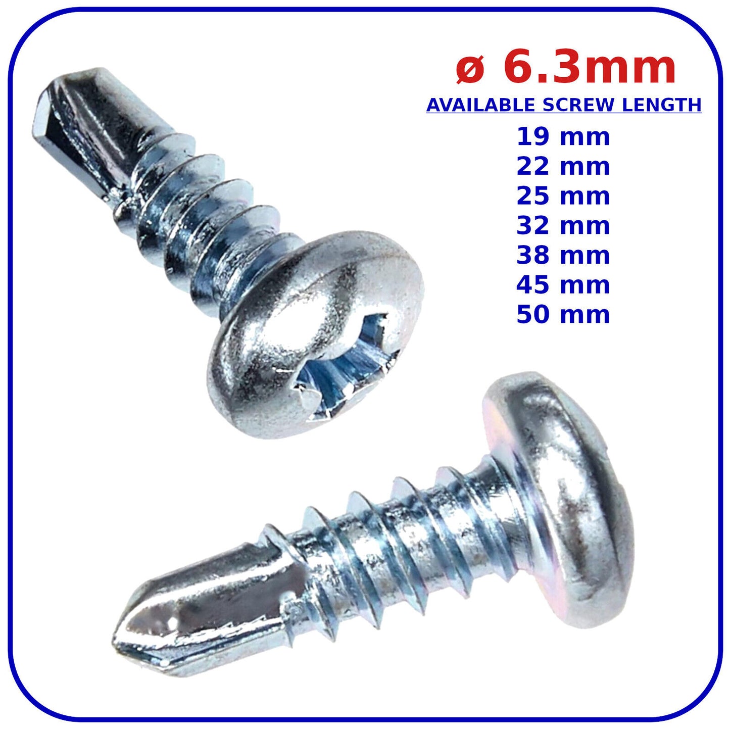 ø 6.3 mm Self Drilling Screws Pan Head Zinc Plated DIN 7504