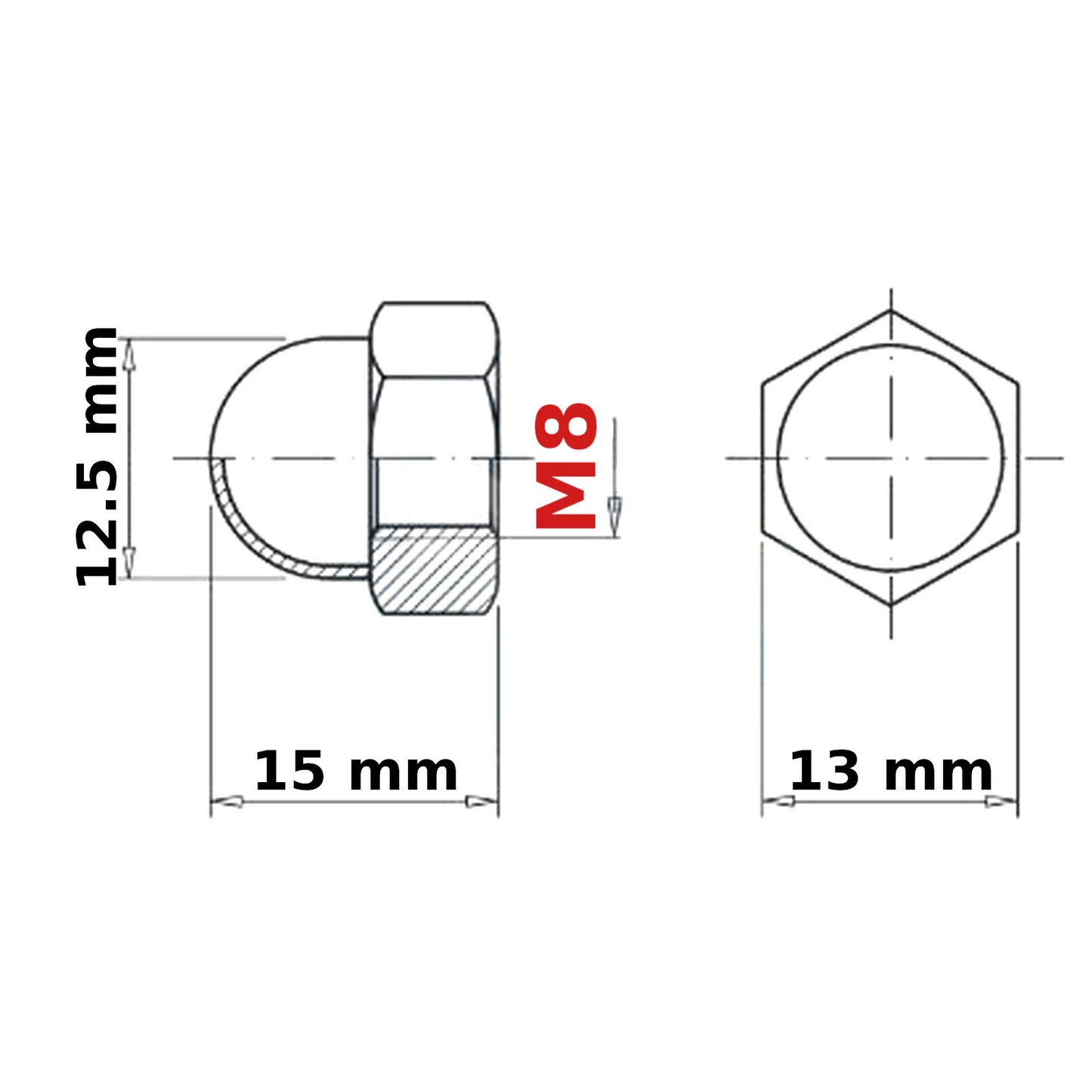 M8 (8 mm) NUTS DOME DIN 1587
