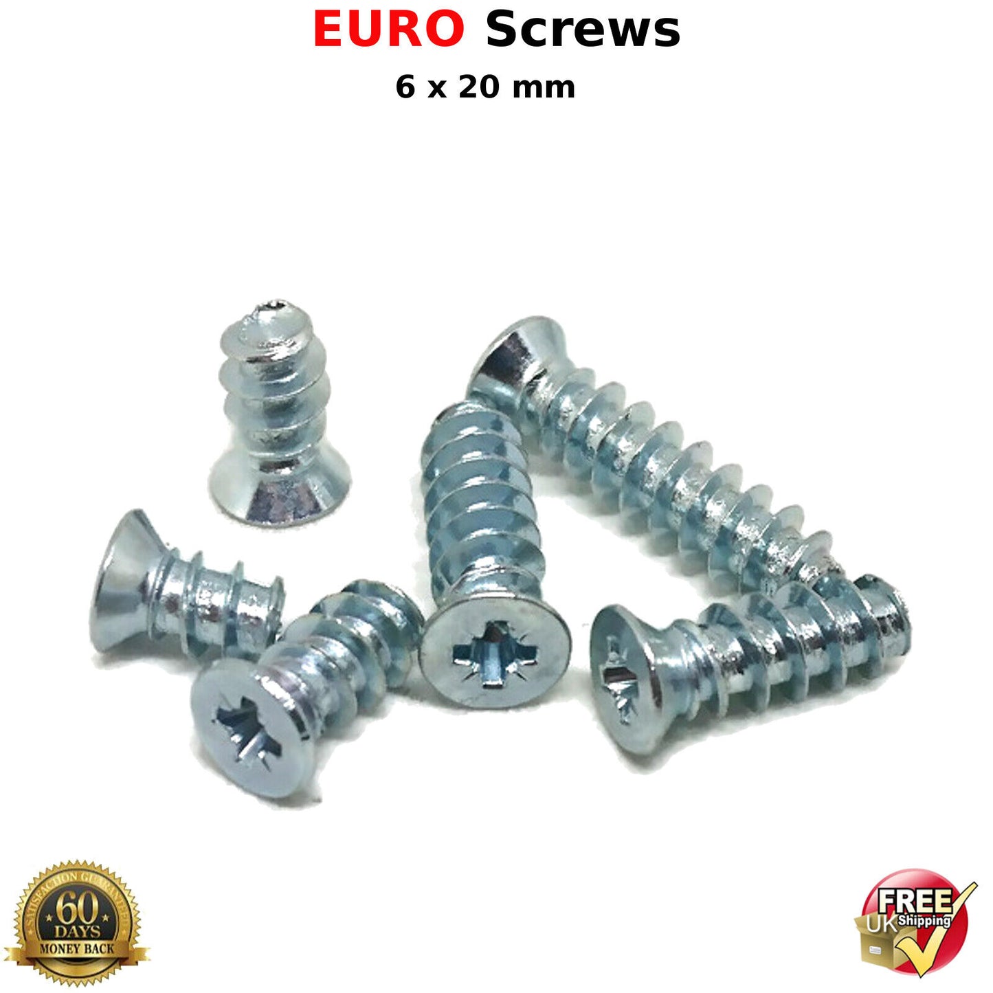 M6 6mm x 20mm FURNITURE SCREWS MOUNTING DRAW RUNNERS HINGES FLAT HEAD EURO SCREW