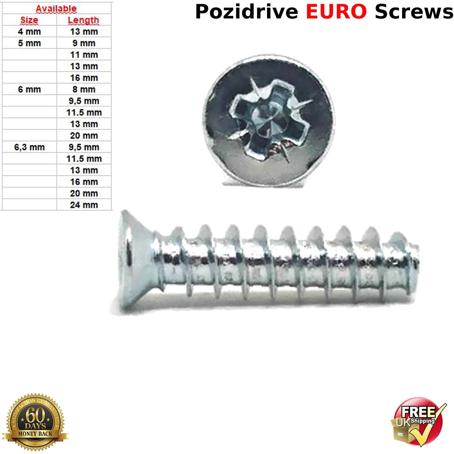 M6 6mm x 20mm FURNITURE SCREWS MOUNTING DRAW RUNNERS HINGES FLAT HEAD EURO SCREW