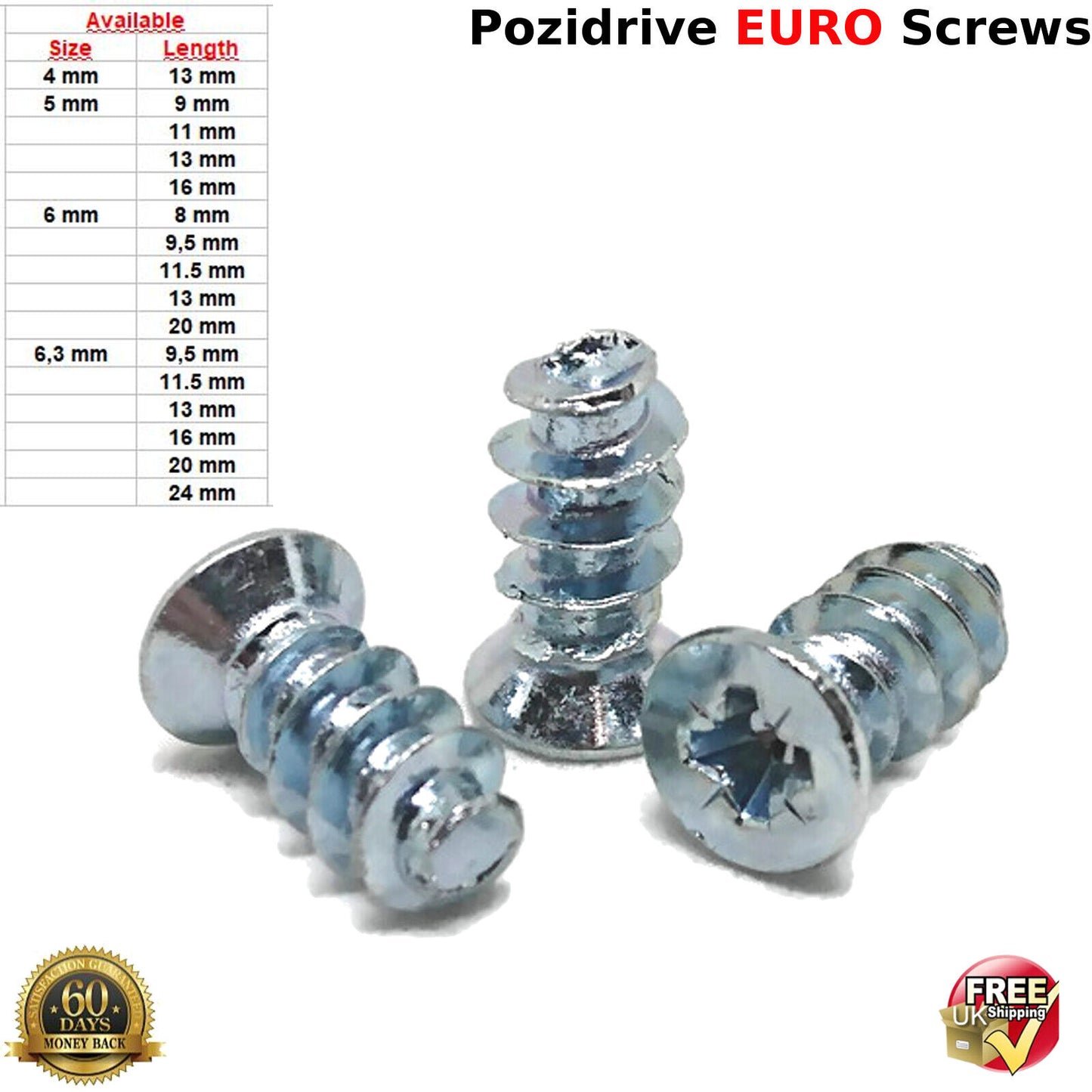 M6 6mm x 20mm FURNITURE SCREWS MOUNTING DRAW RUNNERS HINGES FLAT HEAD EURO SCREW