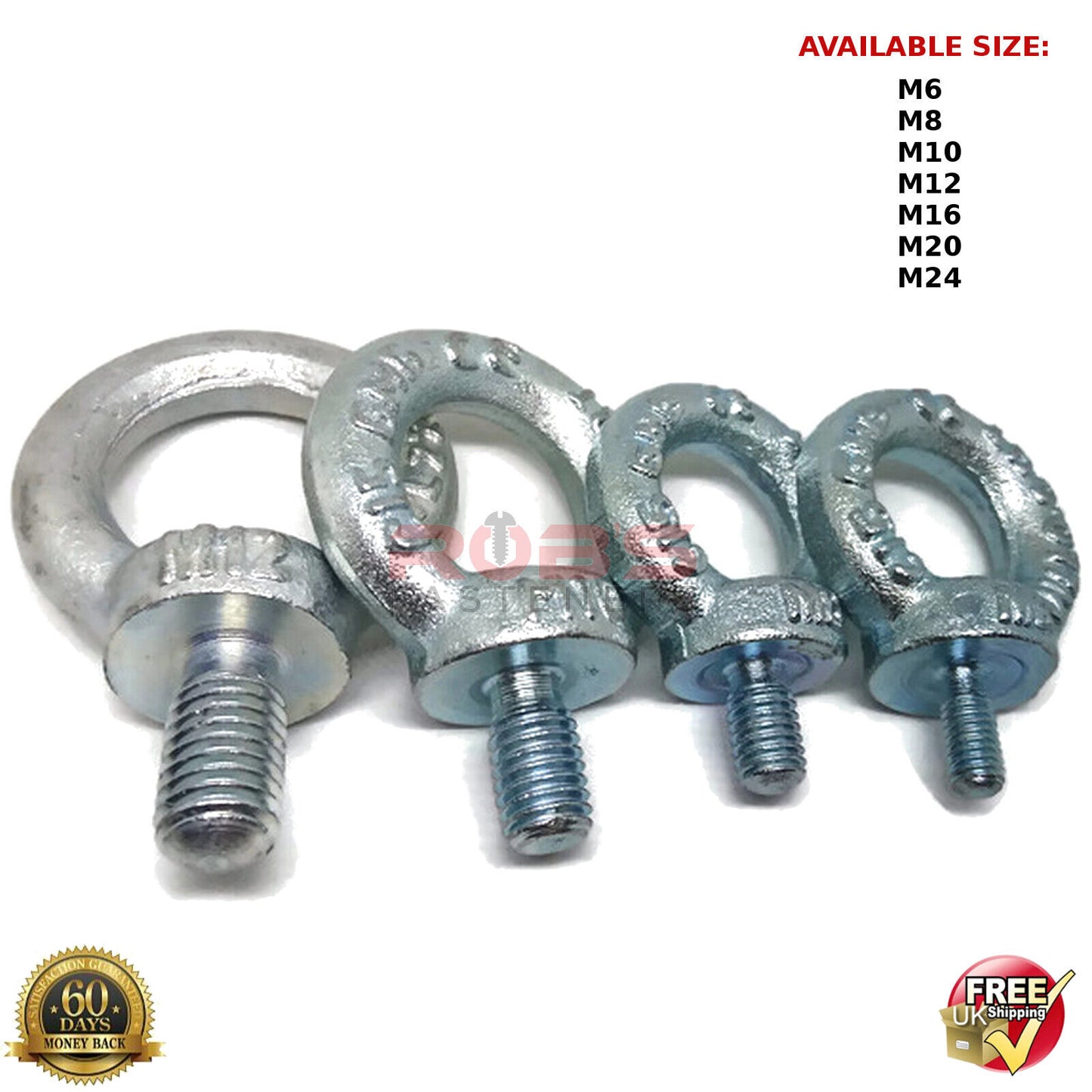LIFTING EYE BOLTS M12 12 mm BOLT NUTS GALVANIC ZINC MALE METRIC LOAD LIMIT 340kg