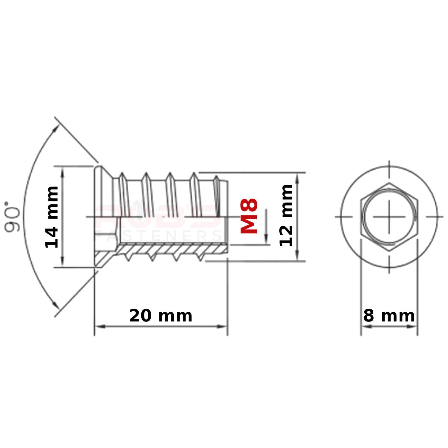INSERT NUTS M6 M8 FURNITURE FIXING WOOD SCREWS HEX DRIVE METRIC THREAD TYPE B