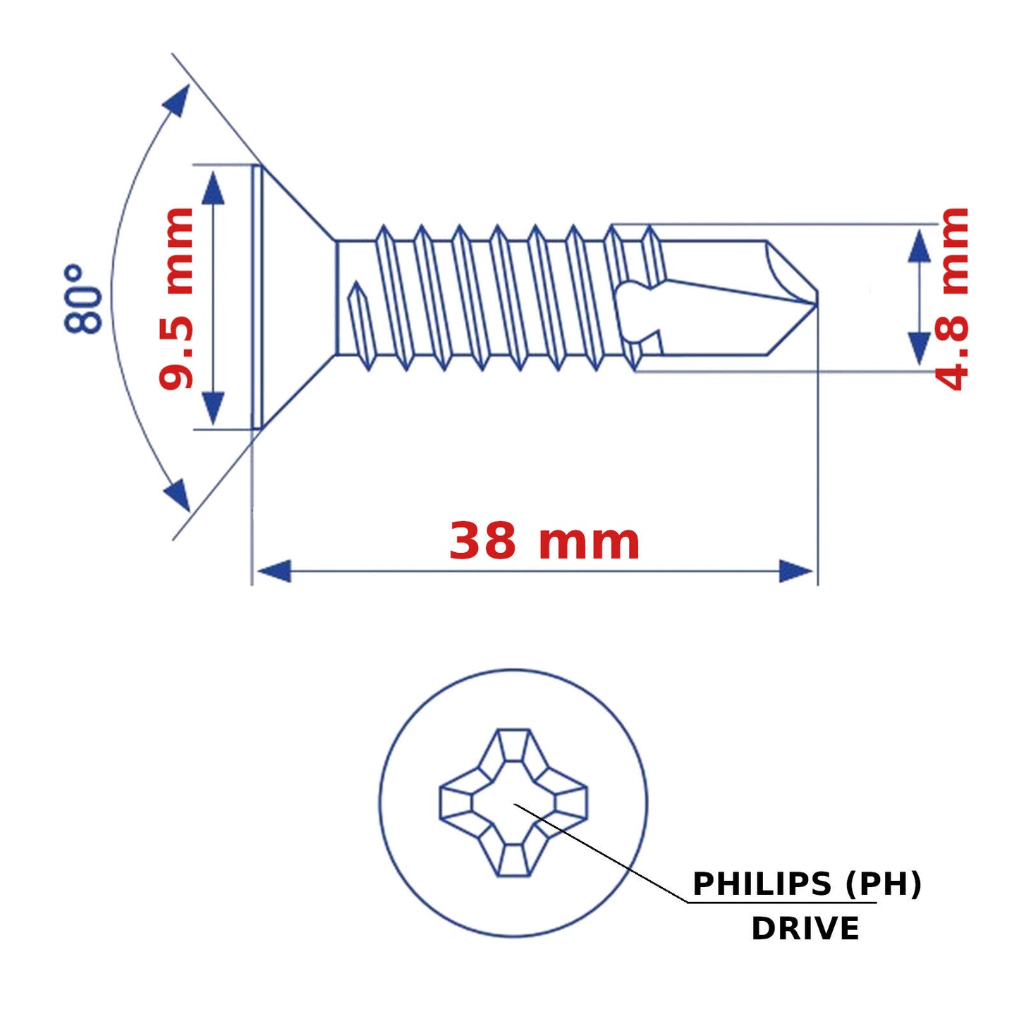 SELF DRILLING SCREWS ø 4.8mm COUNTERSUNK SELF-DRILL