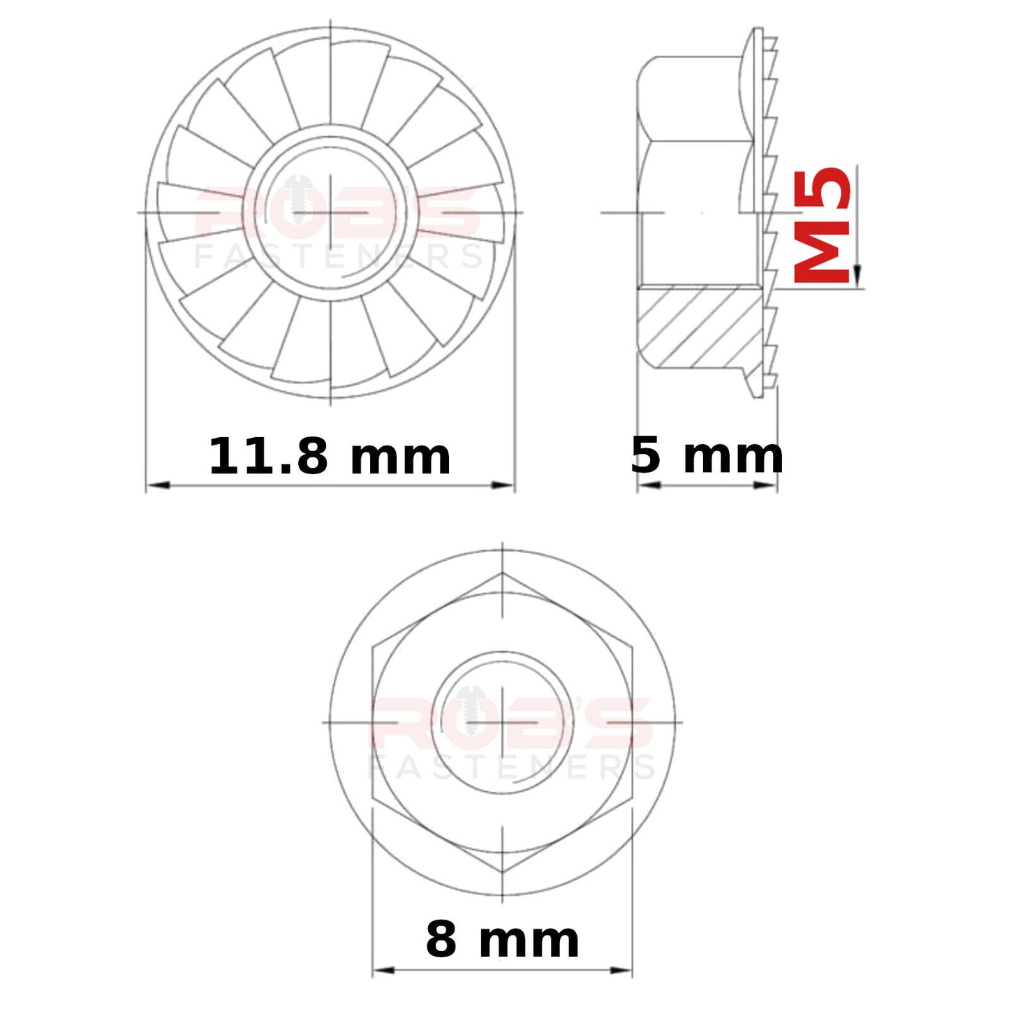 M5 (5mm) NUTS FLANGE SERRATED DIN 6923