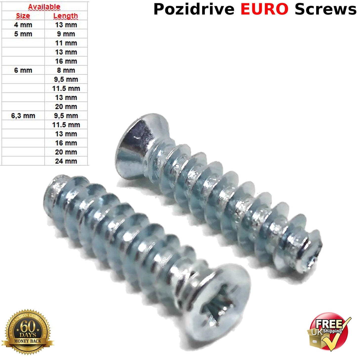 M6 6mm x 8mm FURNITURE SCREWS MOUNTING DRAW RUNNERS HINGES FLAT HEAD EURO SCREW
