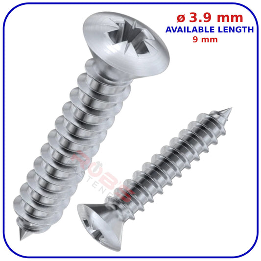 ø 3.9mm SELF TAPPING SCREWS RAISED COUNTERSUNK HEAD POZI ZINC PLATED