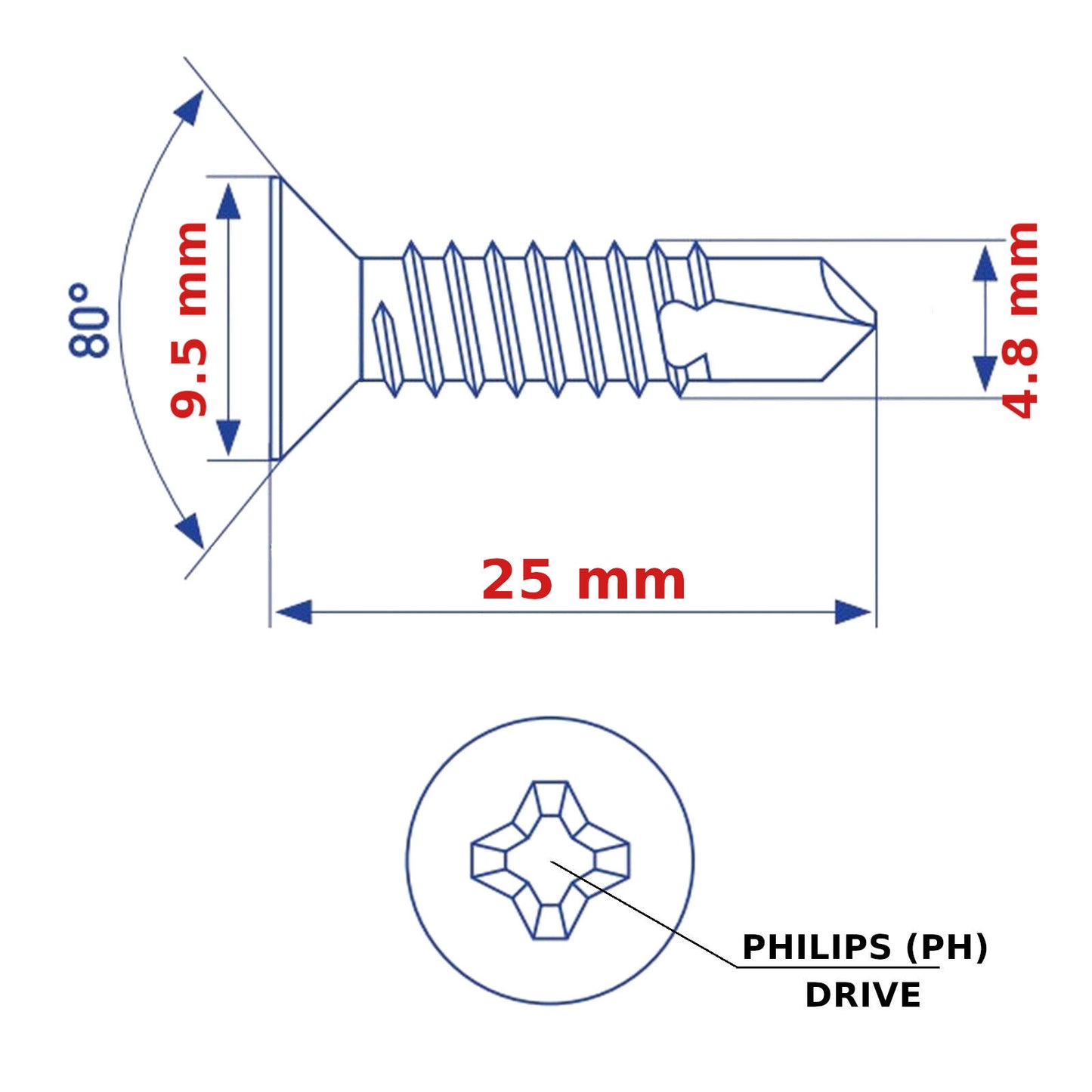 SELF DRILLING SCREWS ø 4.8mm COUNTERSUNK SELF-DRILL