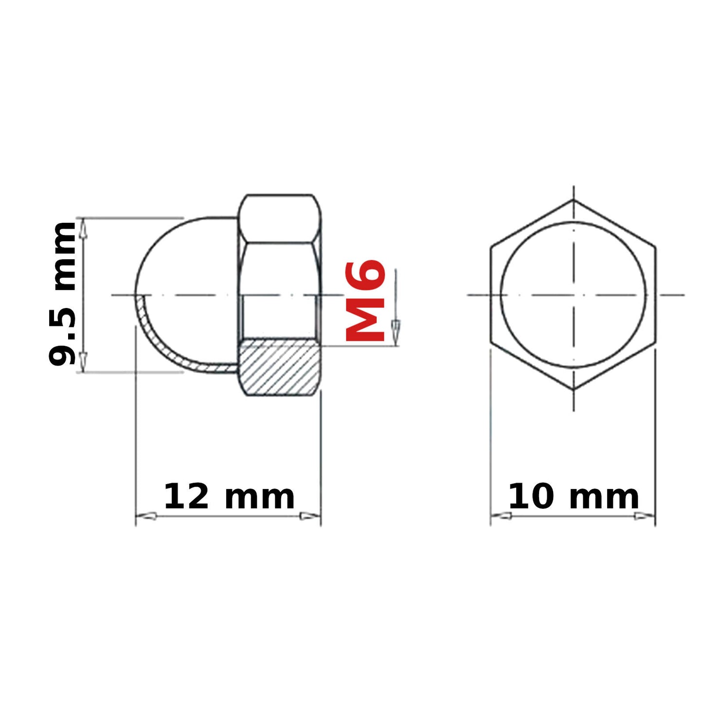 M6 (6 mm) NUTS DOME DIN 1587