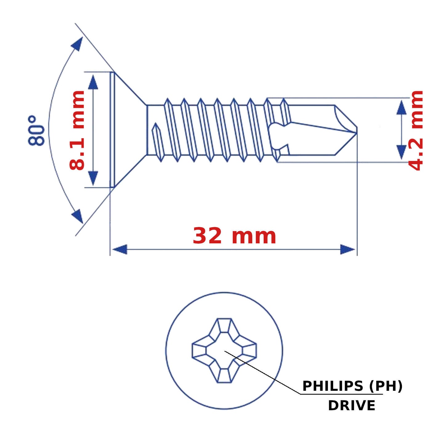 SELF DRILLING SCREWS ø 4.2mm COUNTERSUNK SELF-DRILL