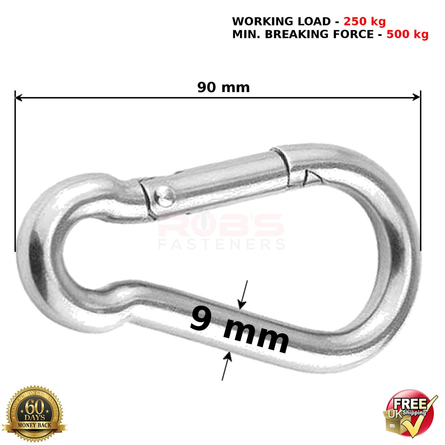 Carabiner Clip Snap Hook Spring Karabiner Clips Locking Carbin 4,5,6,7,8,9,10 mm